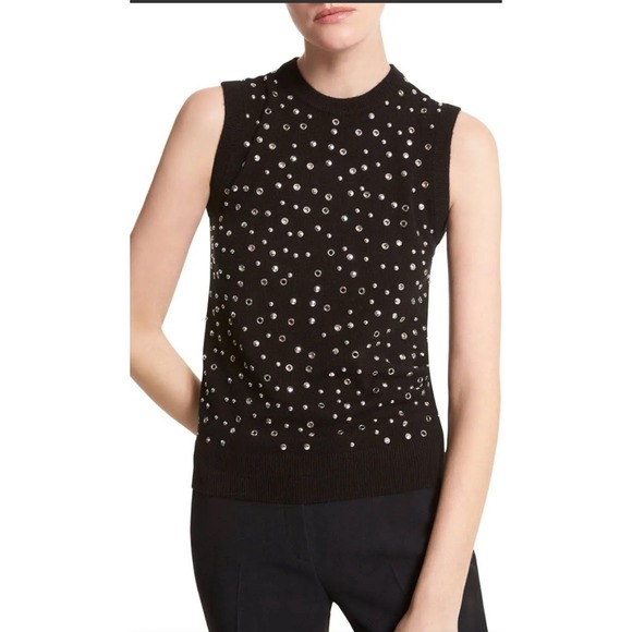 Michael Kors Women's Collection Cashmere Vest Size‎ XS Black Studded Grommets - Picture 1 of 15